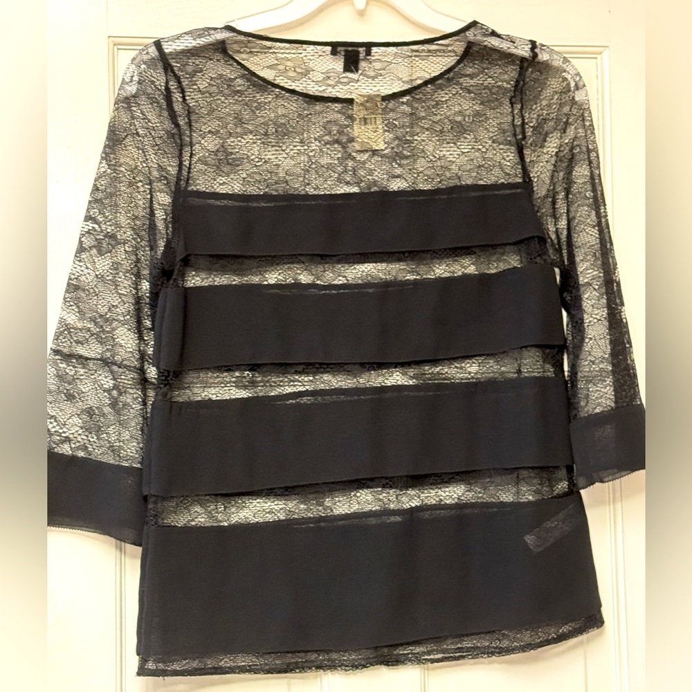 Ann Taylor Black Ruffled Sheer Blouse